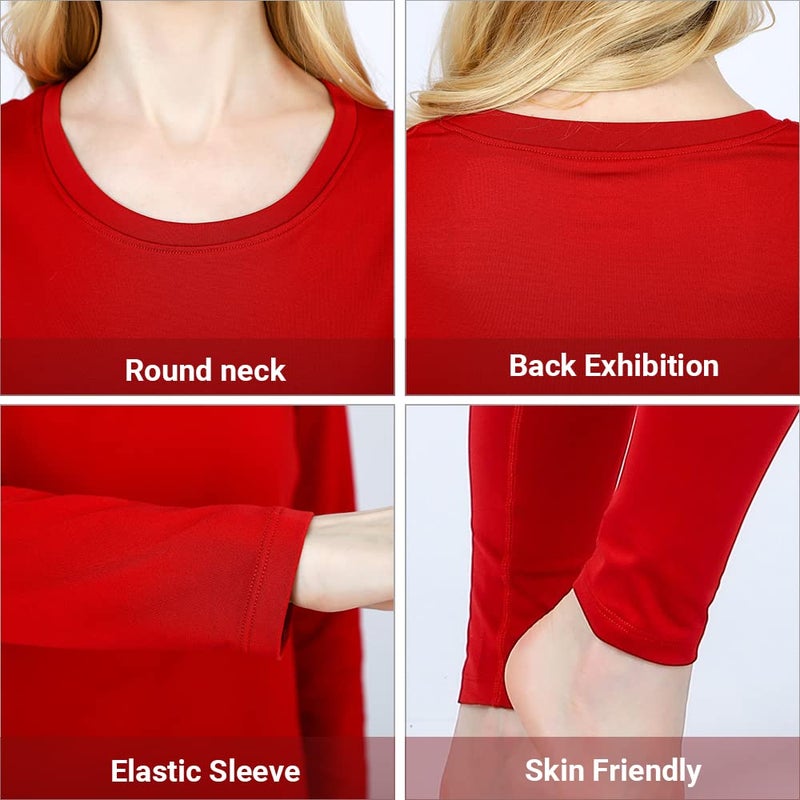 HEROBIKER Thermal Underwear Women Ultra-Soft Set Long Johns Top & Bottom Base Layer with Fleece Lined ï¼ˆS, Red - Image 4